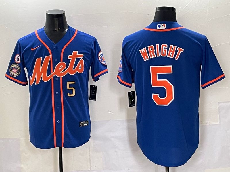 Men 2025 New York Mets #5 Wright Blue Game Nike MLB Jersey style 08->new york mets->MLB Jersey